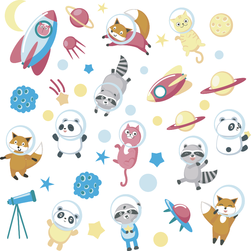 Vinyl teppe dyr søte dyreastronauter - Tenstickers