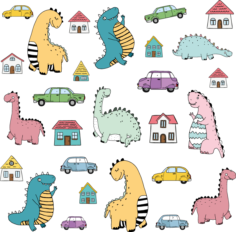 Vinyl teppe dyr fargerike dinosaurfigurer - Tenstickers