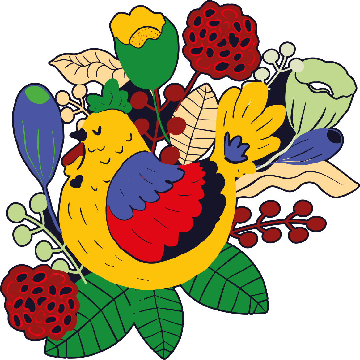 Vinyl teppe dyr fargerik fugl blomster - Tenstickers