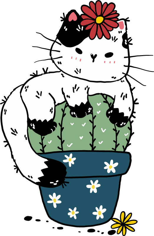 Vinyl teppe dyr leken katt kaktus - Tenstickers