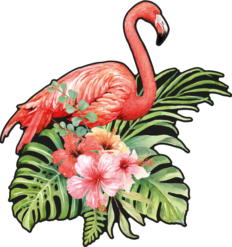 Vinyl teppe dyr flamingo med blomster - Tenstickers