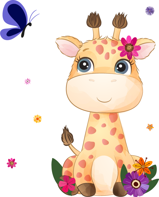 Vinyl teppe dyr villafrikansk jente med giraff - Tenstickers