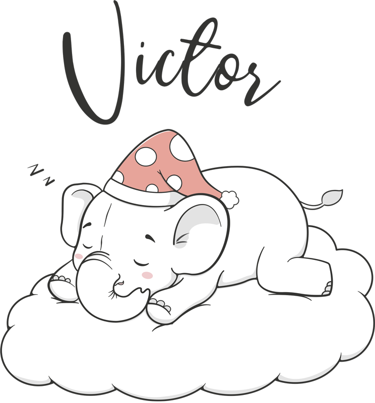 Vinyl teppe dyr elefant på skyene med navn - Tenstickers