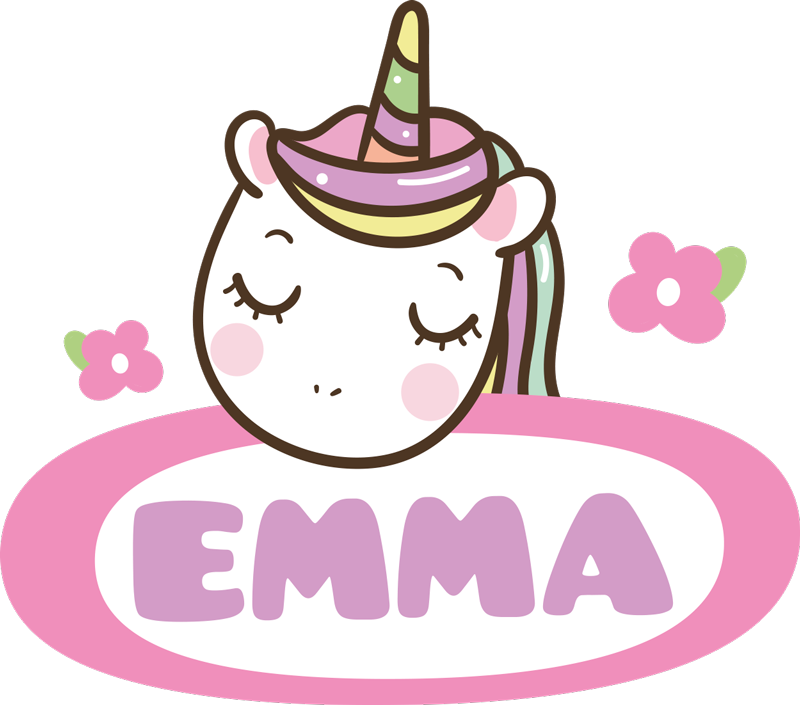 Vinyl teppe dyr fargerik navnelapp med enhjørning - Tenstickers