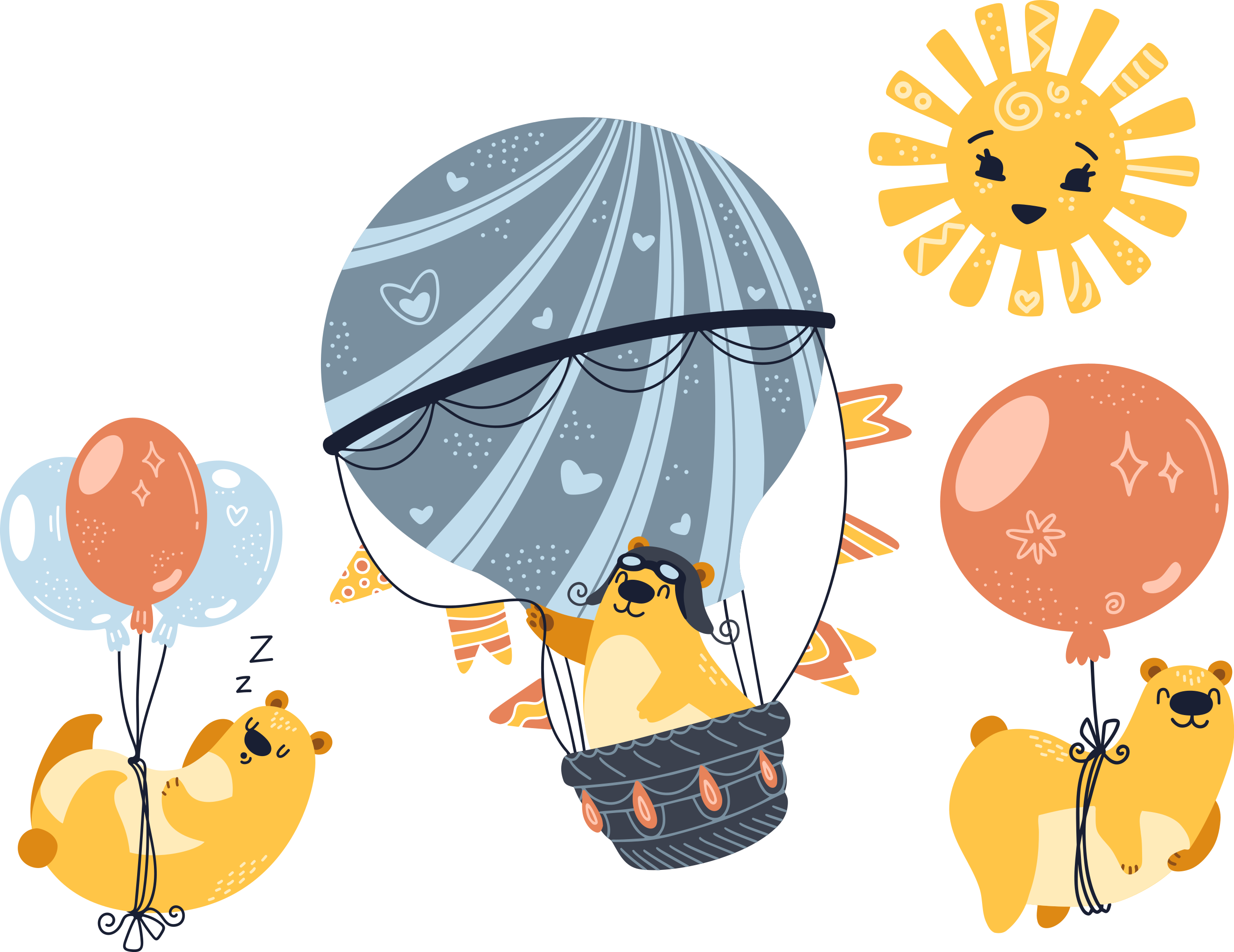 Vinyl teppe dyr med dyr som henger i ballonger - Tenstickers