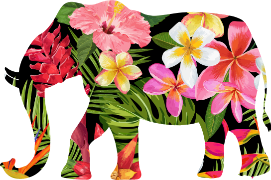 Vinyl teppe dyr floral elefant silhuett - Tenstickers