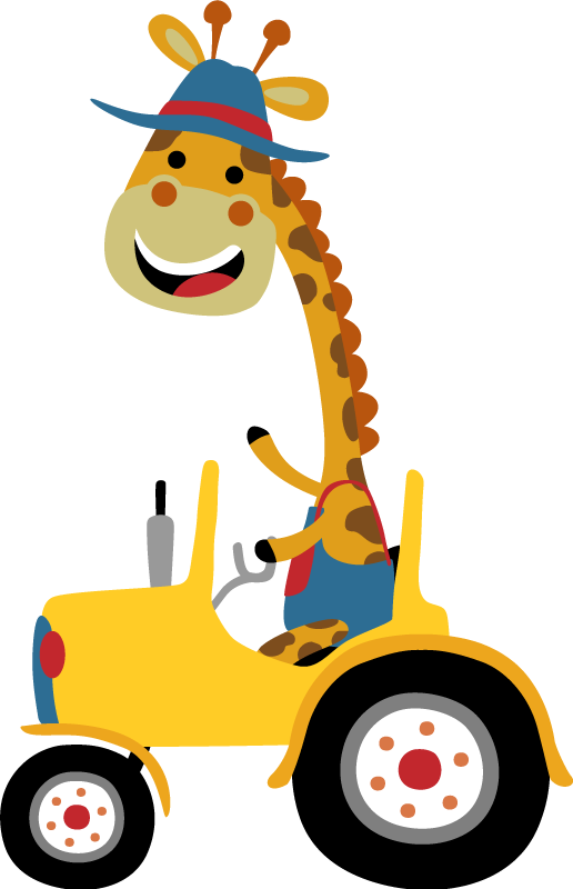 Vinyl teppe dyr glad giraff traktor - Tenstickers