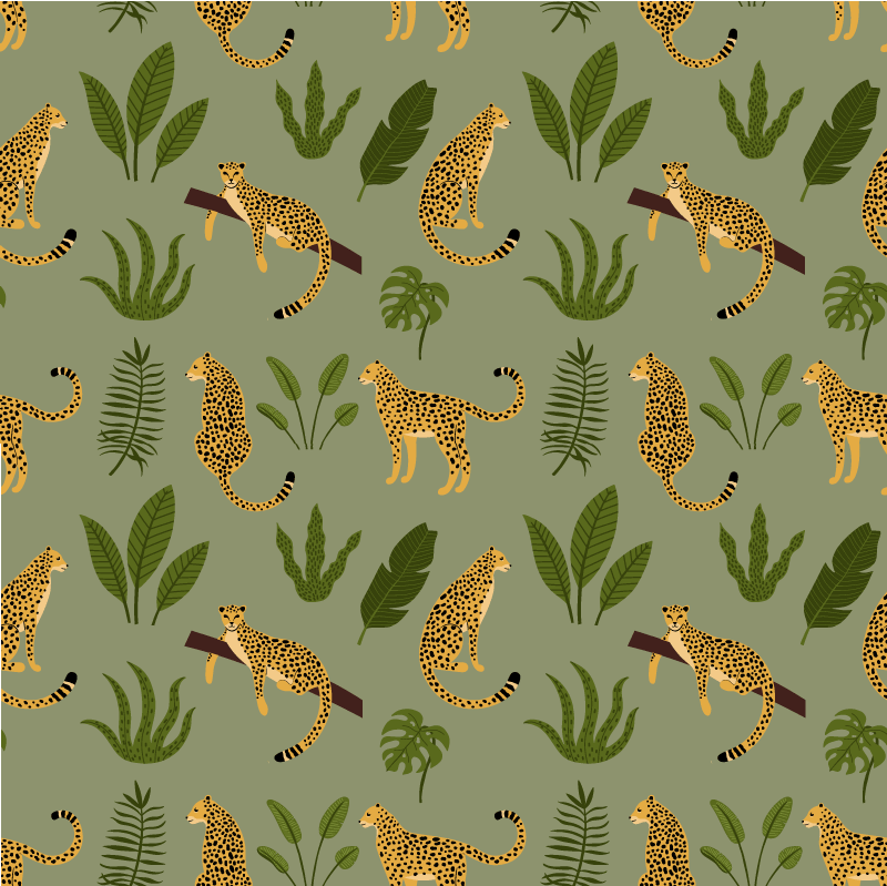 Vinyl teppe dyr med leopardmønster i jungel - Tenstickers