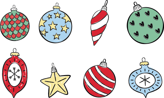 Jul vinyl teppe med sett av vintage julekuler - Tenstickers