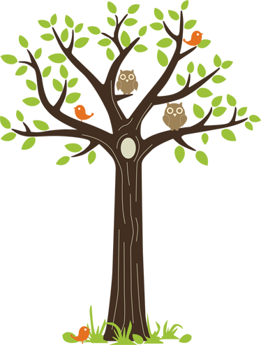 Ugler og trær vinyl teppe blomster og planter - Tenstickers