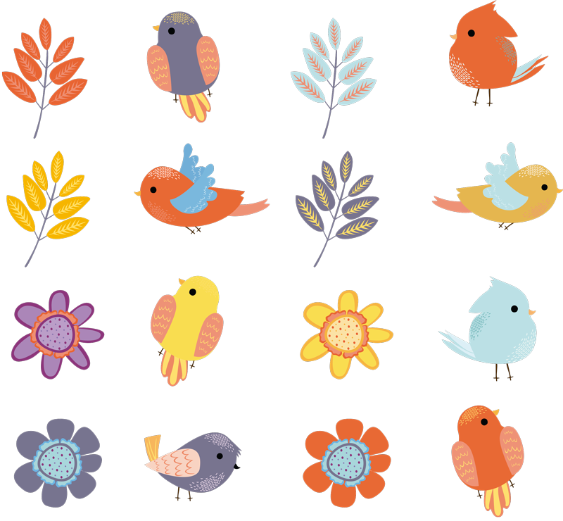 Vårfugler vinyl teppe blomster og planter - Tenstickers