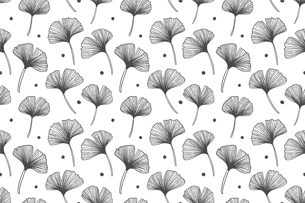 Vinyl teppe blomster og planter gingko blader hvitt mønster - Tenstickers
