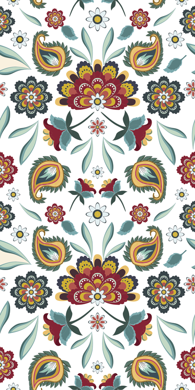 Etnisk blomsterdesign vinyl teppe blomster og planter - Tenstickers