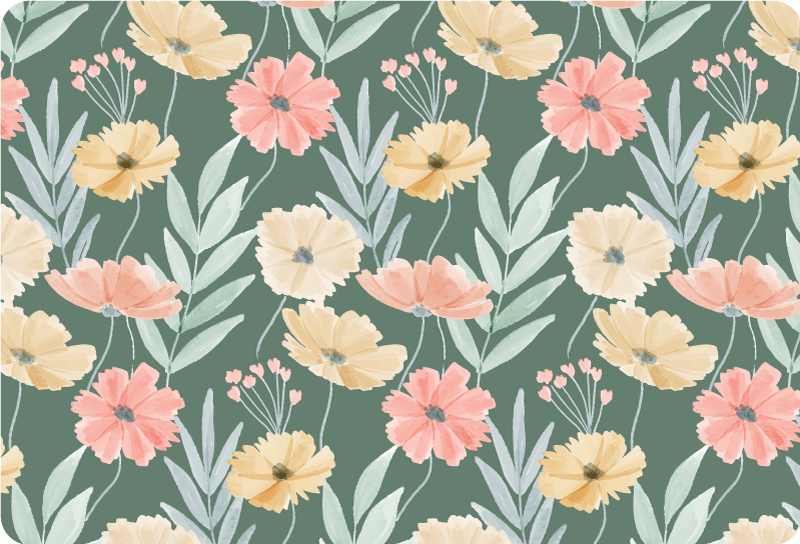 Vinyl teppe blomster og planter akvarellmønster - Tenstickers