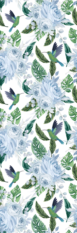 Blå hageblomster med fugler vinyl teppe blomster og planter - Tenstickers