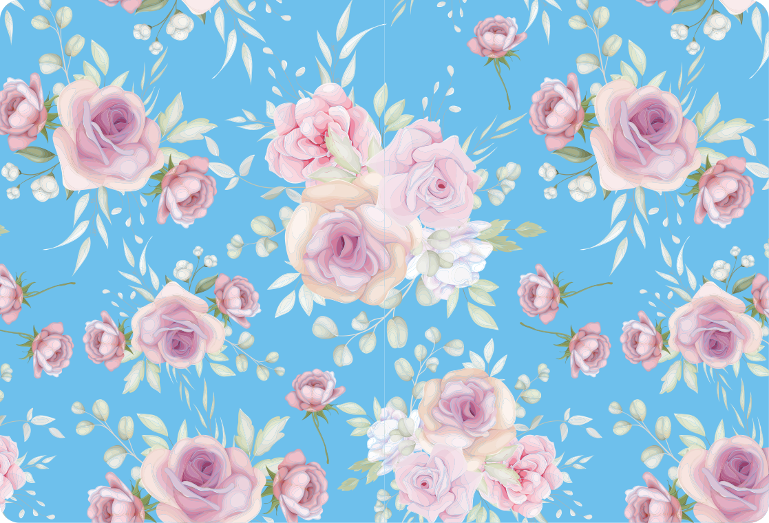 Vinyl teppe blomster og planter roser på blå bakgrunn - Tenstickers