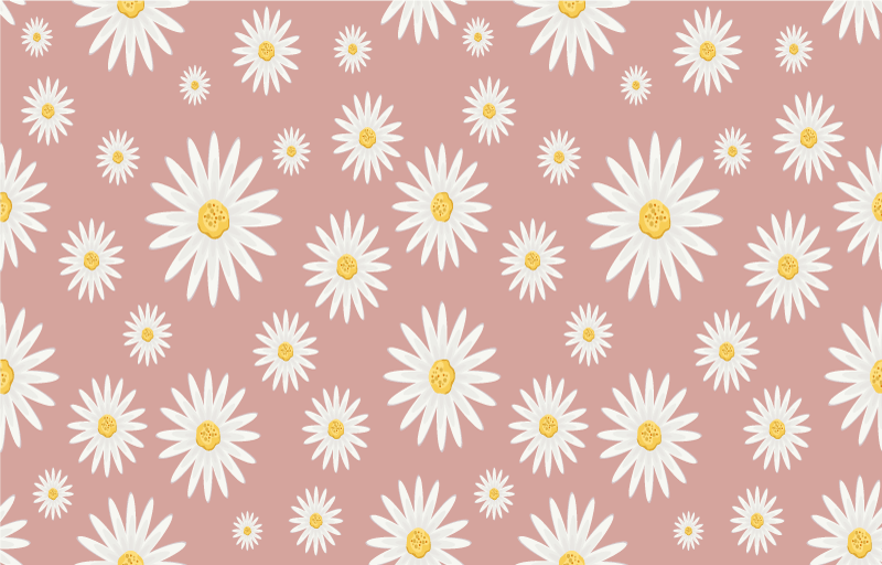 Søtt rosa tusenfryd mønster vinyl teppe blomster og planter - Tenstickers