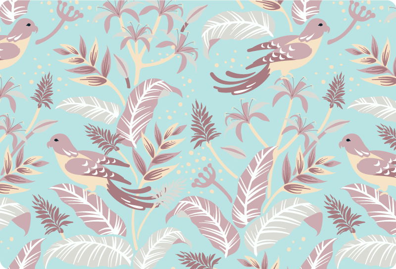 Vinyl teppe blomster og planter blå og rosa mønster - Tenstickers