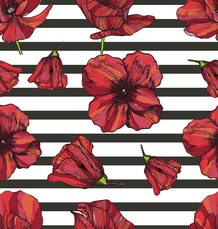 Vinyl teppe blomster og planter valmueplanter - Tenstickers