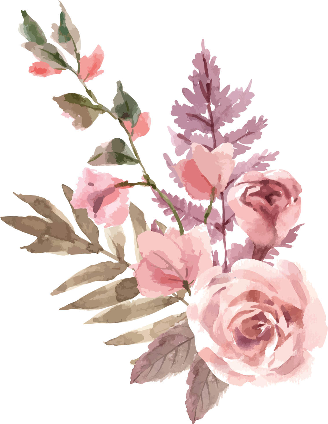 Akvarellkomposisjon vinyl teppe blomster og planter - Tenstickers