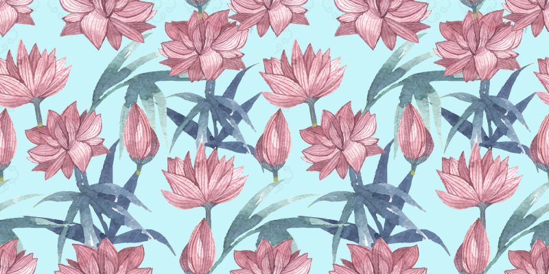 Blå akvarell vinyl teppe blomster og planter - Tenstickers