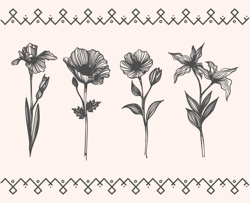 Vinyl teppe blomster og planter realistisk vintage botanikk - Tenstickers