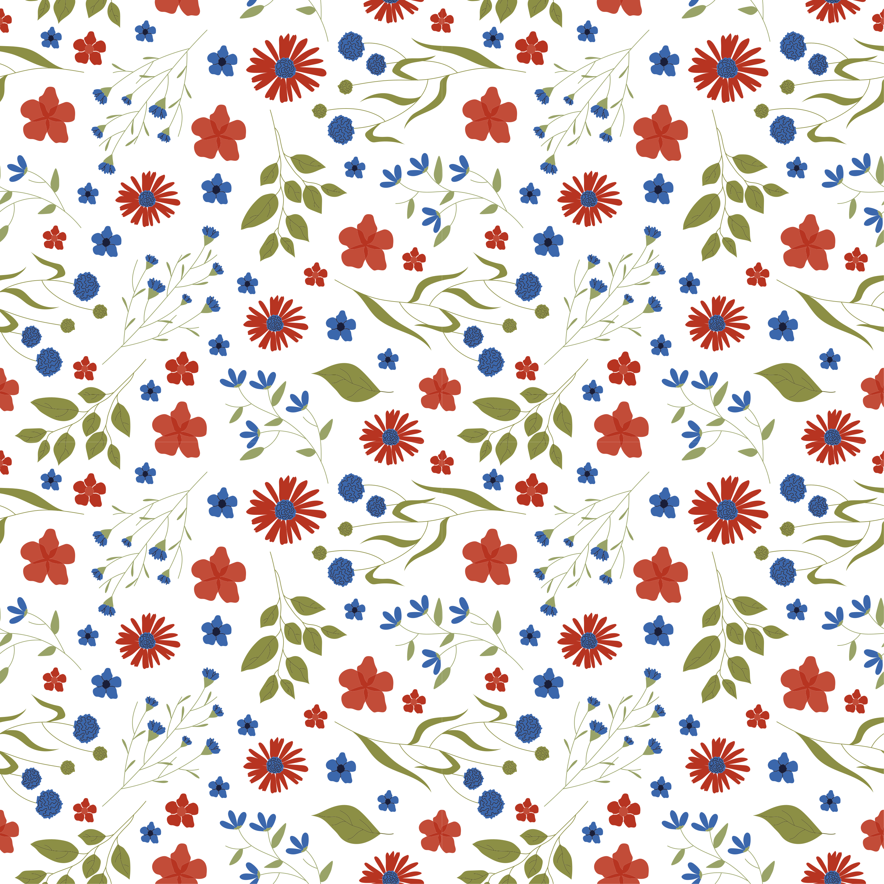 Blå og røde hage mønstre vinyl teppe blomster og planter - Tenstickers