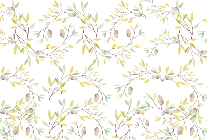 Vinyl teppe blomster og planter akvarell grønnblad mønster - Tenstickers