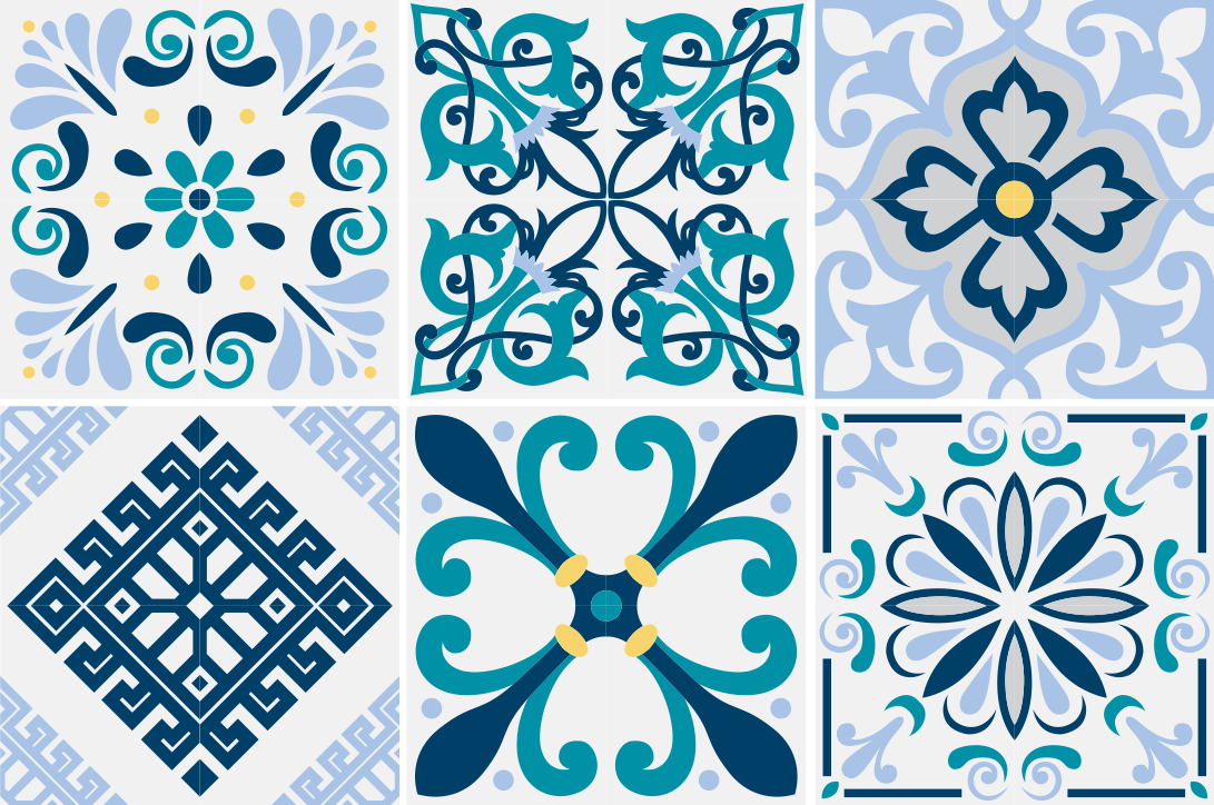Vinyl teppe kjøkken blå blomstert tiles - Tenstickers