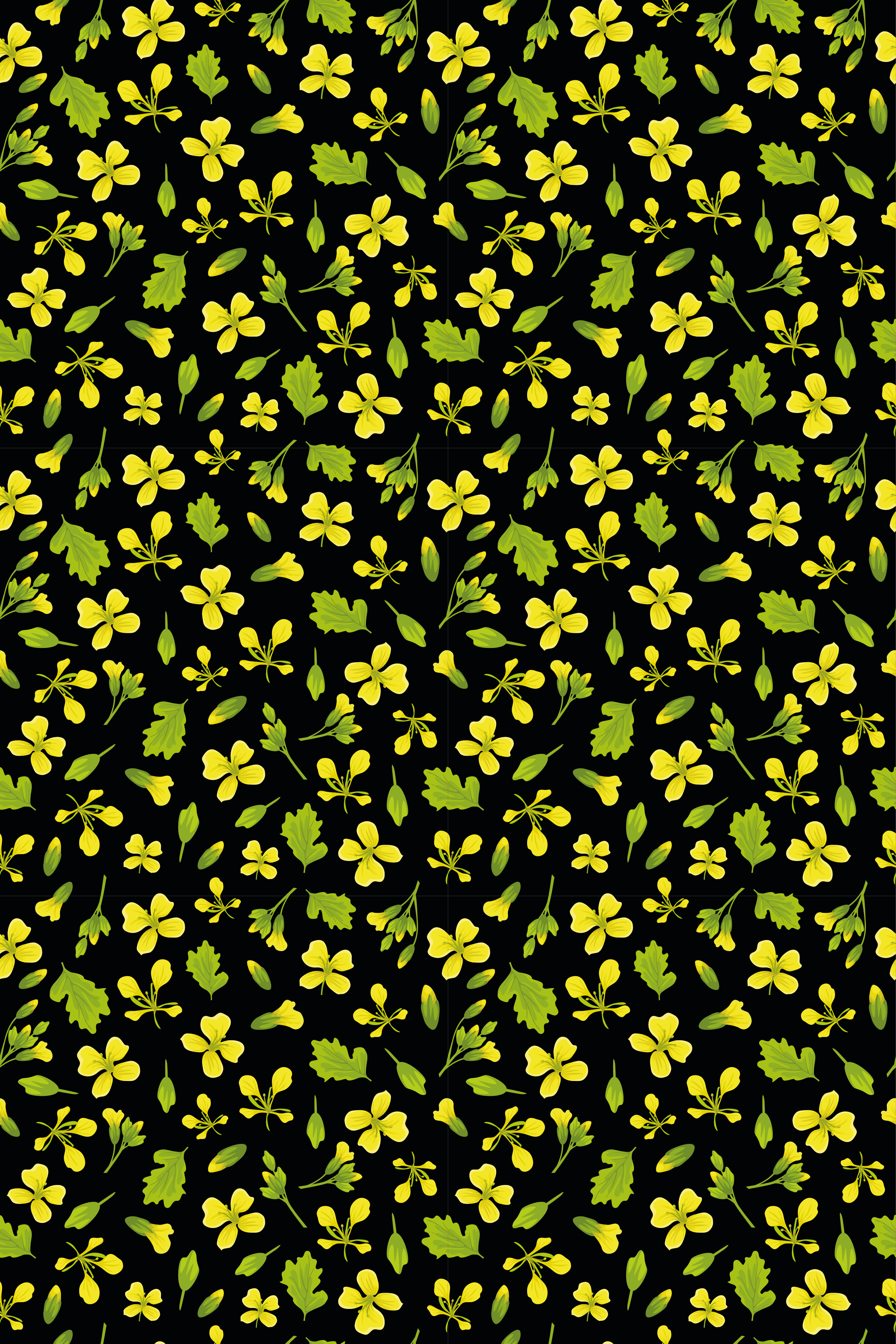 Svart bakgrunn med gult vinyl teppe blomster og planter - Tenstickers
