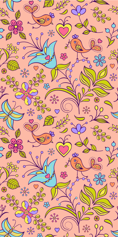 Vinyl teppe blomster og planter med fugler og sommerfugler - Tenstickers