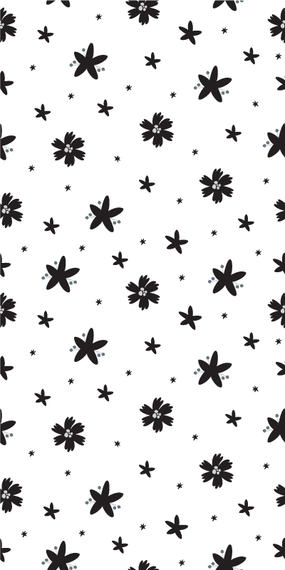 Vinyl teppe blomster og planter svart og hvit mønster - Tenstickers