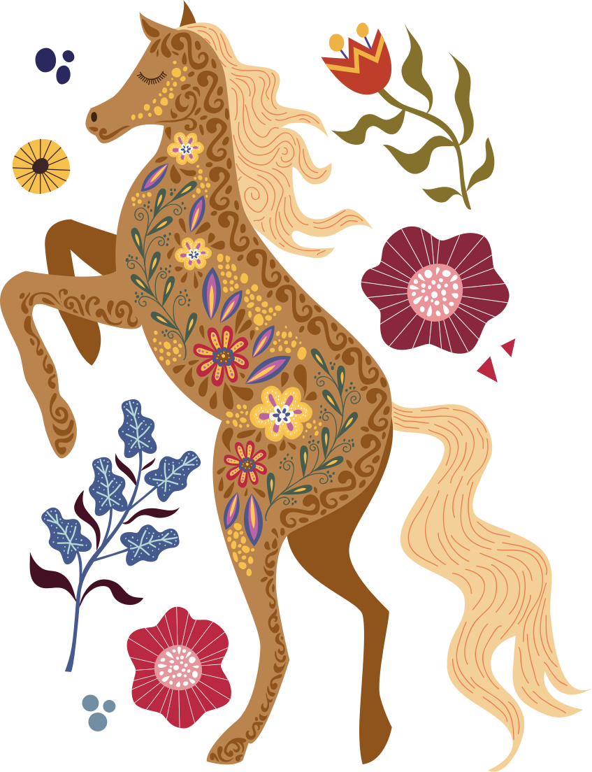 Vinyl teppe blomster og planter hesteillustrasjon - Tenstickers