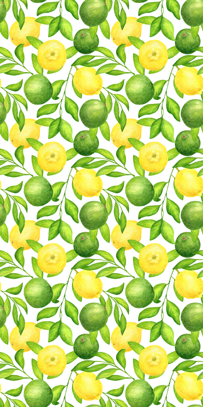 Vinyl teppe blomster og planter sitron og lime mønster - Tenstickers