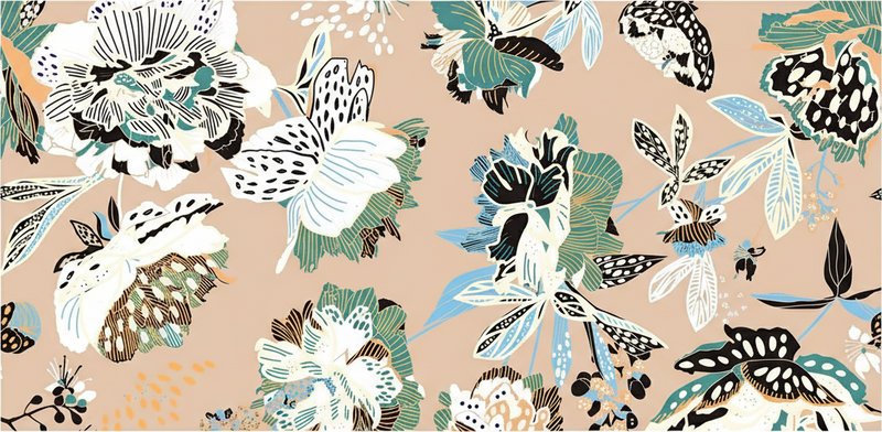 Vinyl teppe stue nøytral beige blomster - Tenstickers