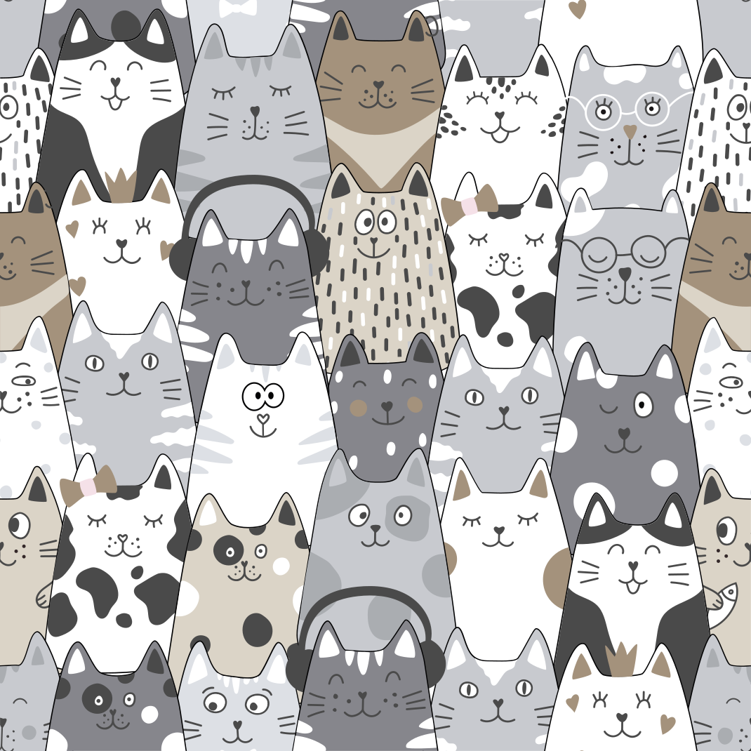 Vinyl teppe soverom med tegneserie katter - Tenstickers