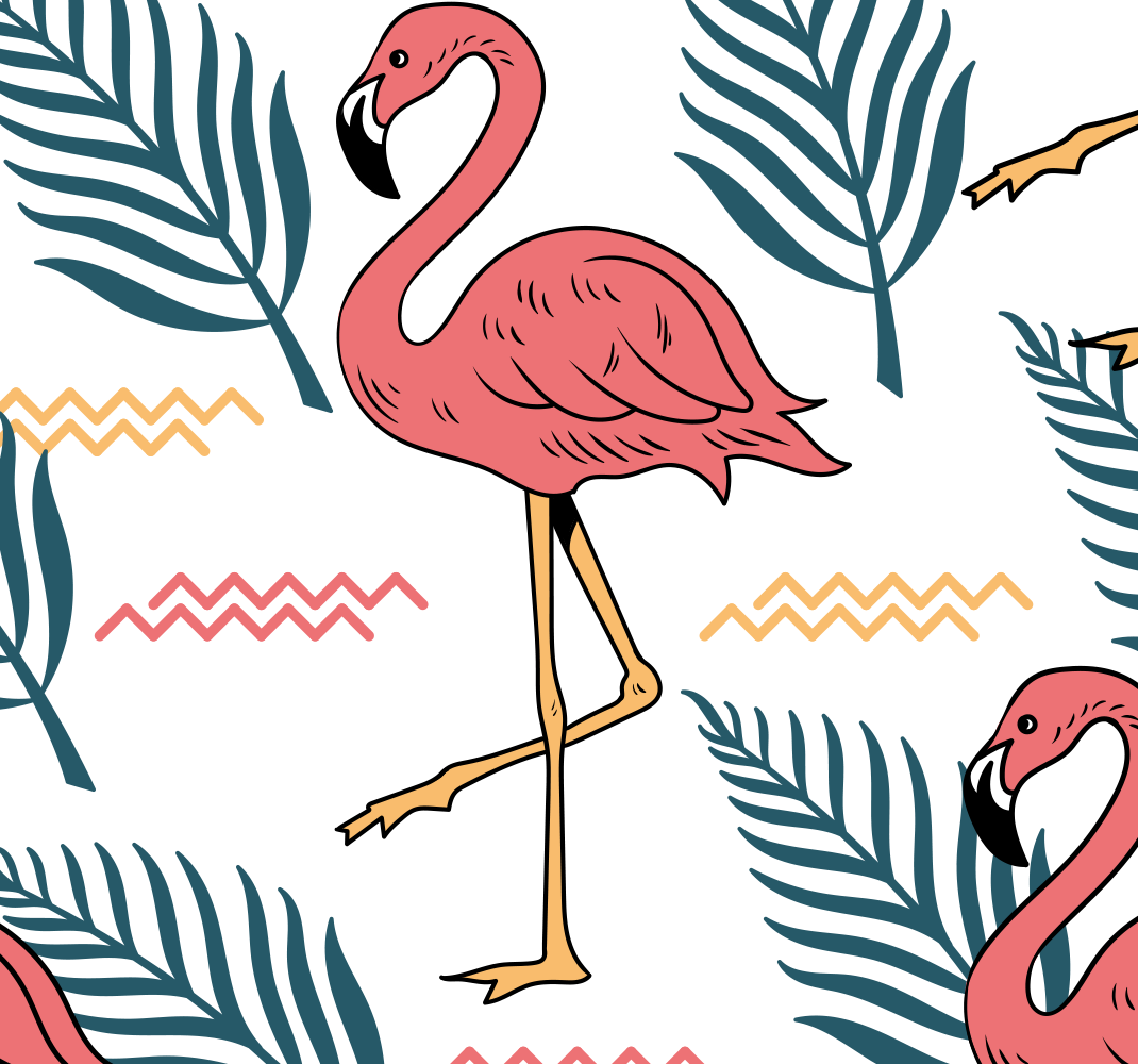 Vinyl teppe soverom tropiske blader med flamingoer - Tenstickers