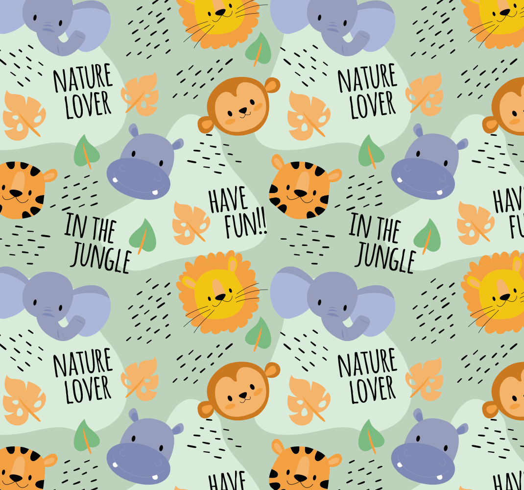 Vinyl teppe flere barn grønne jungledyr - Tenstickers