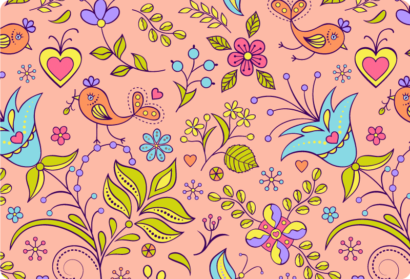 Vinyl teppe natur med blomster og sommerfugler - Tenstickers
