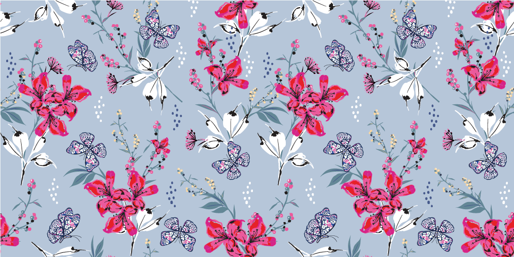 Vinyl teppe natur med blomster og sommerfugler mønster - Tenstickers