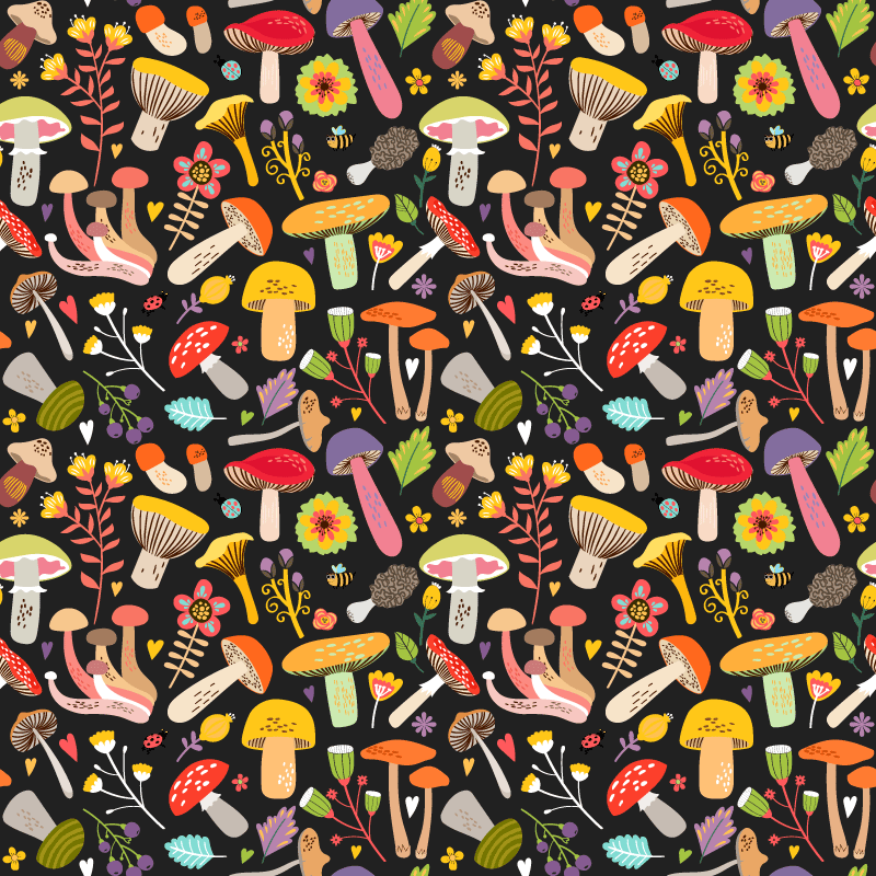 Vinyl teppe blomster og planter høst sopp mønster - Tenstickers