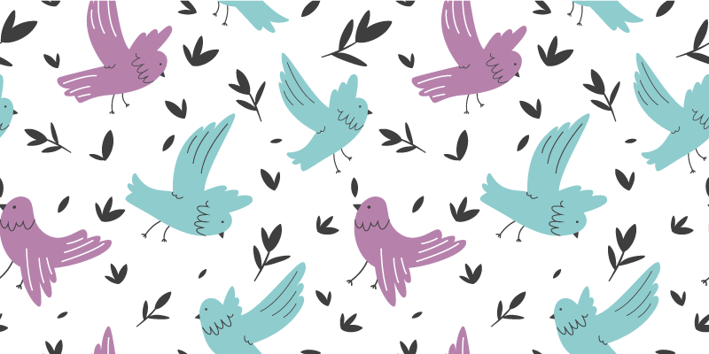 Vinyl teppe blomster og planter blå og lilla fugler - Tenstickers