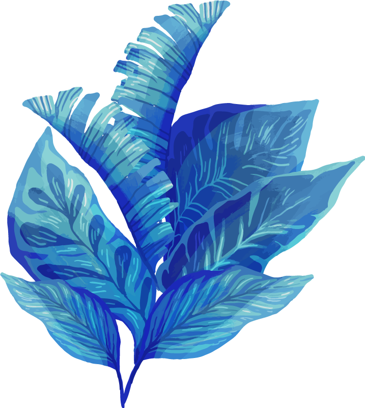 Blå bladarrangement vinyl teppe blomster og planter - Tenstickers