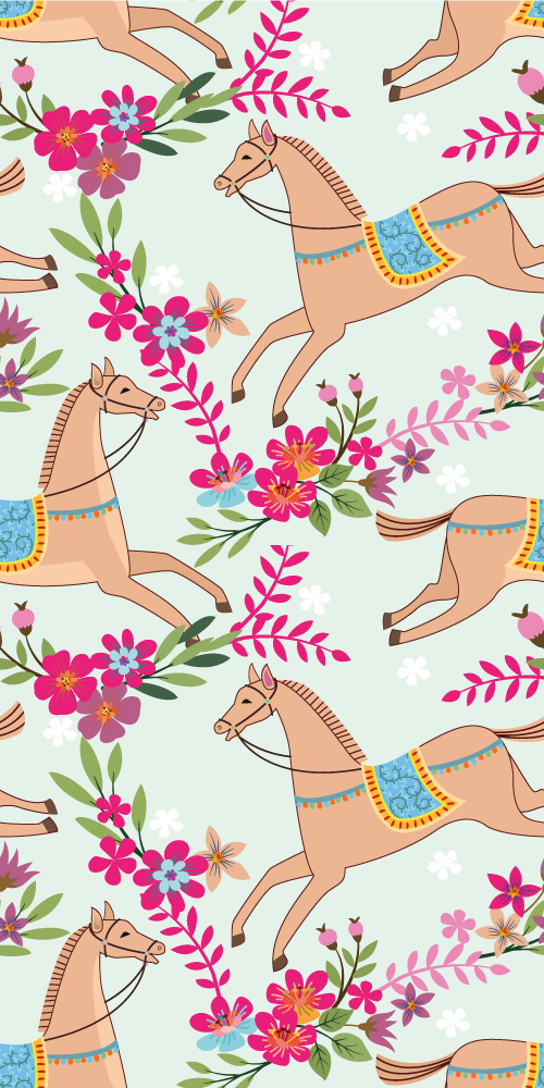 Rosa blomster hestemønster vinyl teppe soverom - Tenstickers