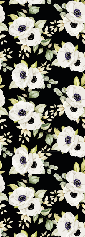 Vakkert mønster av hvite roser med svart vinyl teppe soverom - Tenstickers