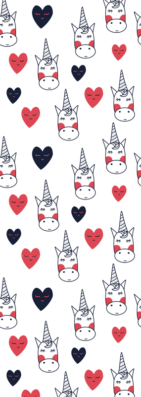 Unicornmønster med hjerter vinyl teppe soverom - Tenstickers