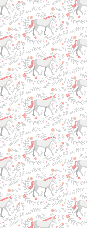Unicornmønster med blader vinyl teppe soverom - Tenstickers