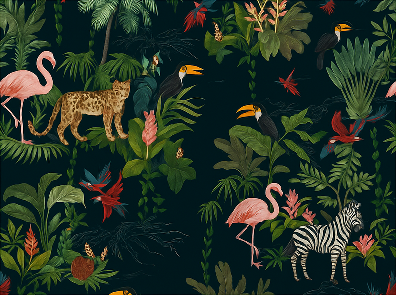 Mørkt eksotisk design vinyl teppe soverom - Tenstickers