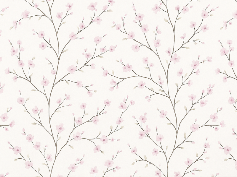 Grått tre med rosa blomster vinyl teppe soverom - Tenstickers