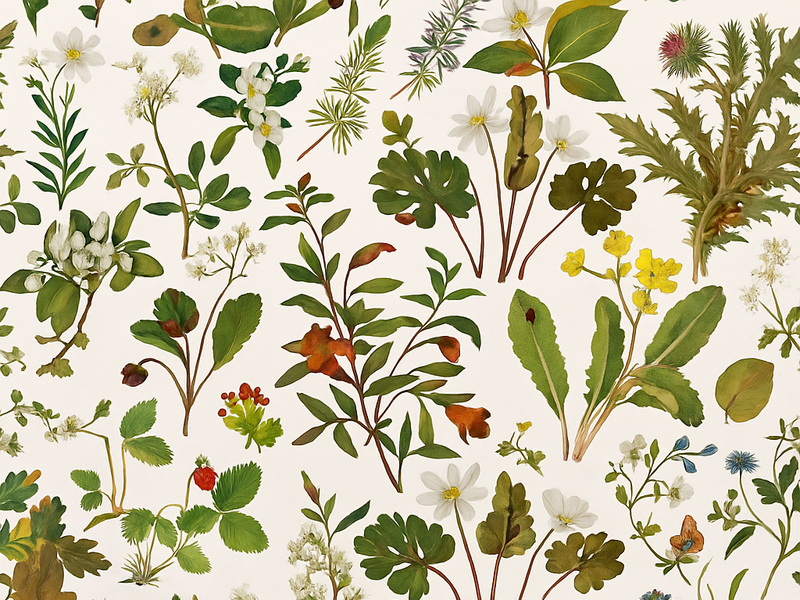 Botanisk design med hvit bakgrunn vinyl teppe soverom - Tenstickers